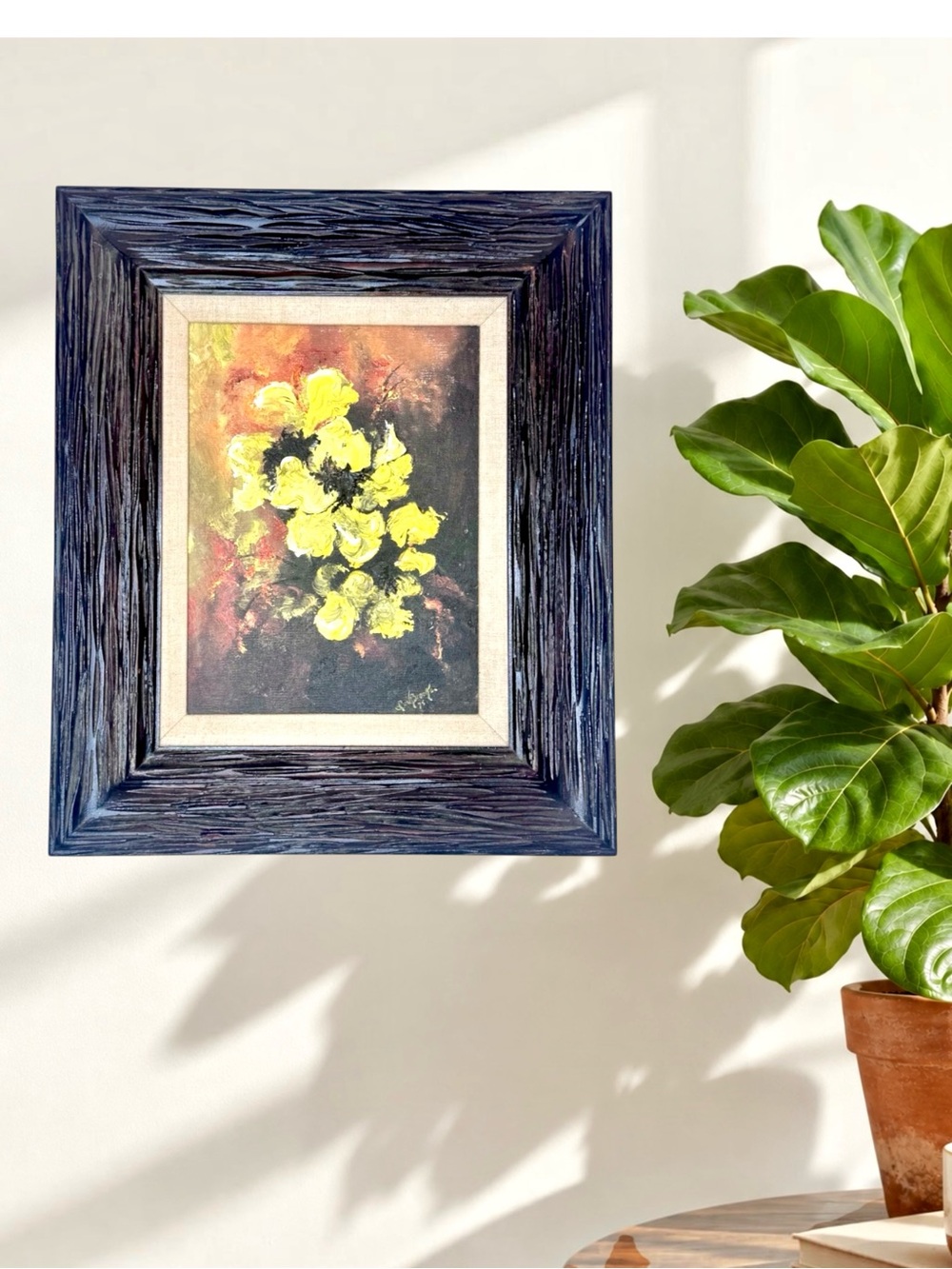 Vintage Original Oil Painting Floral Still Life Wood Frame Rustic Signed Brooks